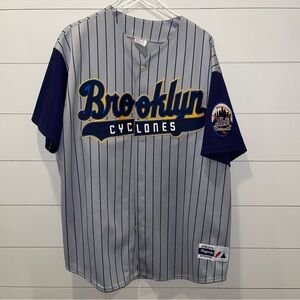 Majestic Brooklyn Cyclones Gray & Blue Pinstripe Jersey Size 2X